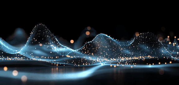 Abstract data waves visualizing real-time AI-powered brand integration in video