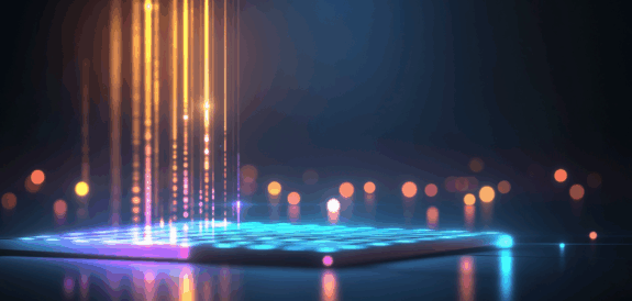 Abstract visualization of AI analyzing data streams to generate automated video content.