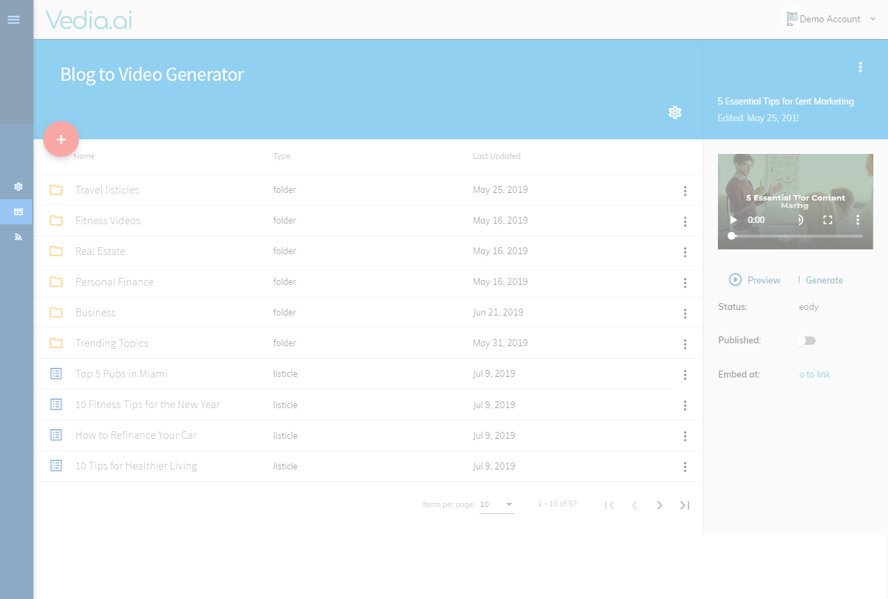 Use Vedia to streamline your video marketing efforts and create videos from your existing content.